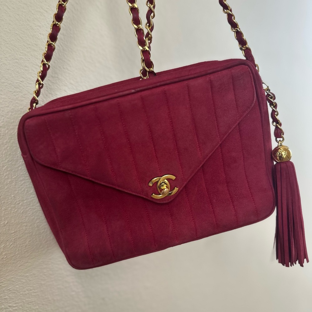 Chanel Suede Camera Vintage Red Shoulder Bag